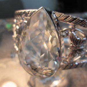 TOPAZ HUGE GEMSTONE LADIES LABCREATED 925 STERLING SILVER BRACELET BUNGLE